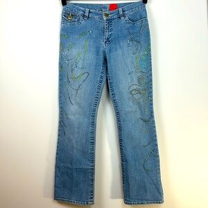 V CRISTINA WOMEN'S JEANS size 8 with embellishments and button back pockets